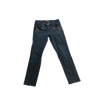 Democracy Jeans Sz 8 Girlfriend Style Blue Embroidered Floral